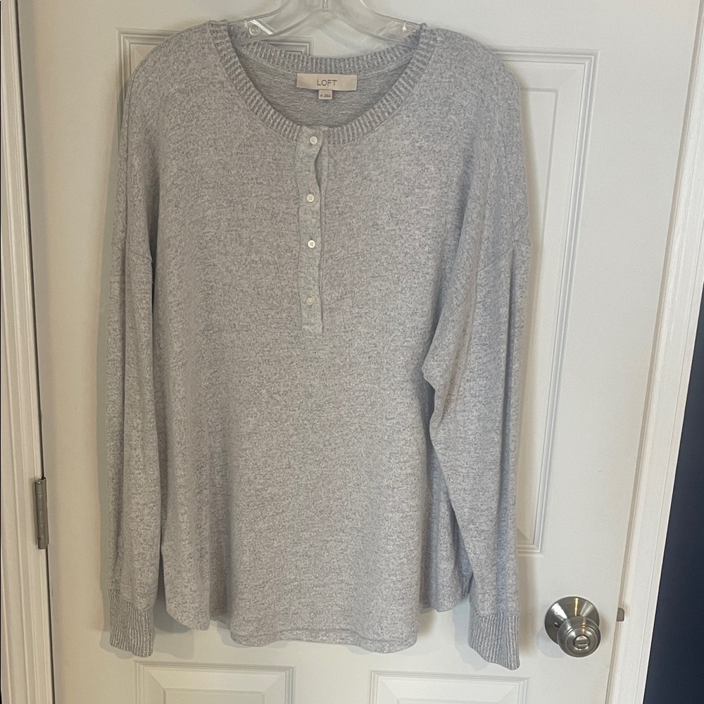 LOFT Light Gray Button-Up Sweater